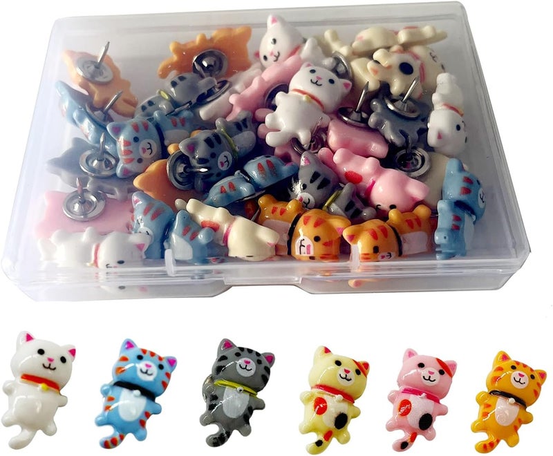 Supfoxer Cat Push Pins for Bulletin Board,Cat Office Supplies Decorative Cute Thumb Tacks for Cork Board Hanging Posters Photos Maps （30pcs） - Image 1